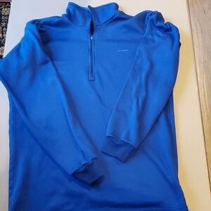 Patagonia blue pullover green collar. 100% Capilene Polyester. Vintage M